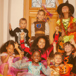 Group of kids on Halloween.