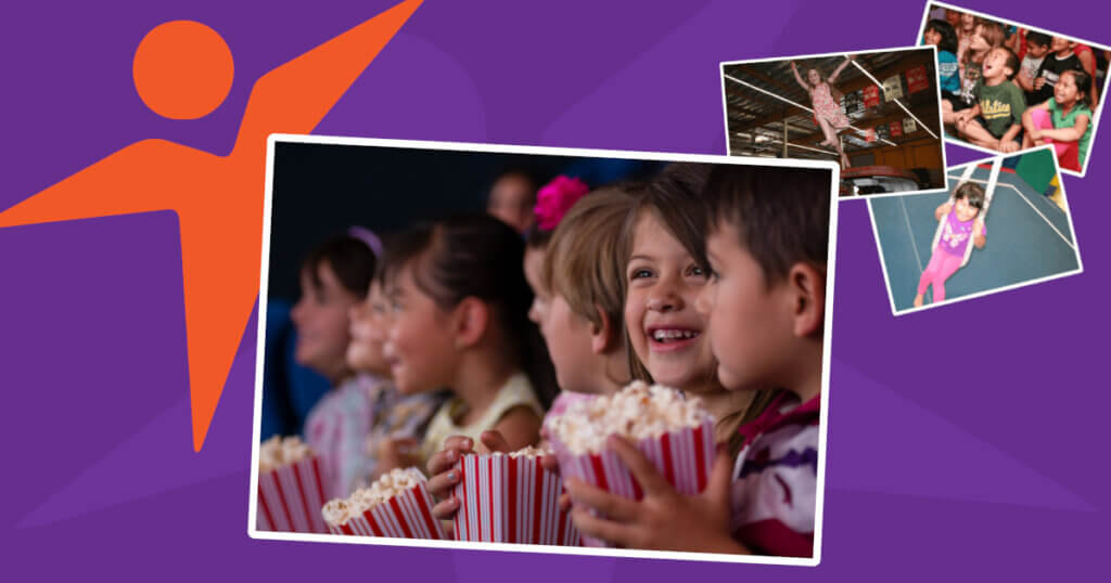 News Collage, kids at movie night and having fun at summer camp.